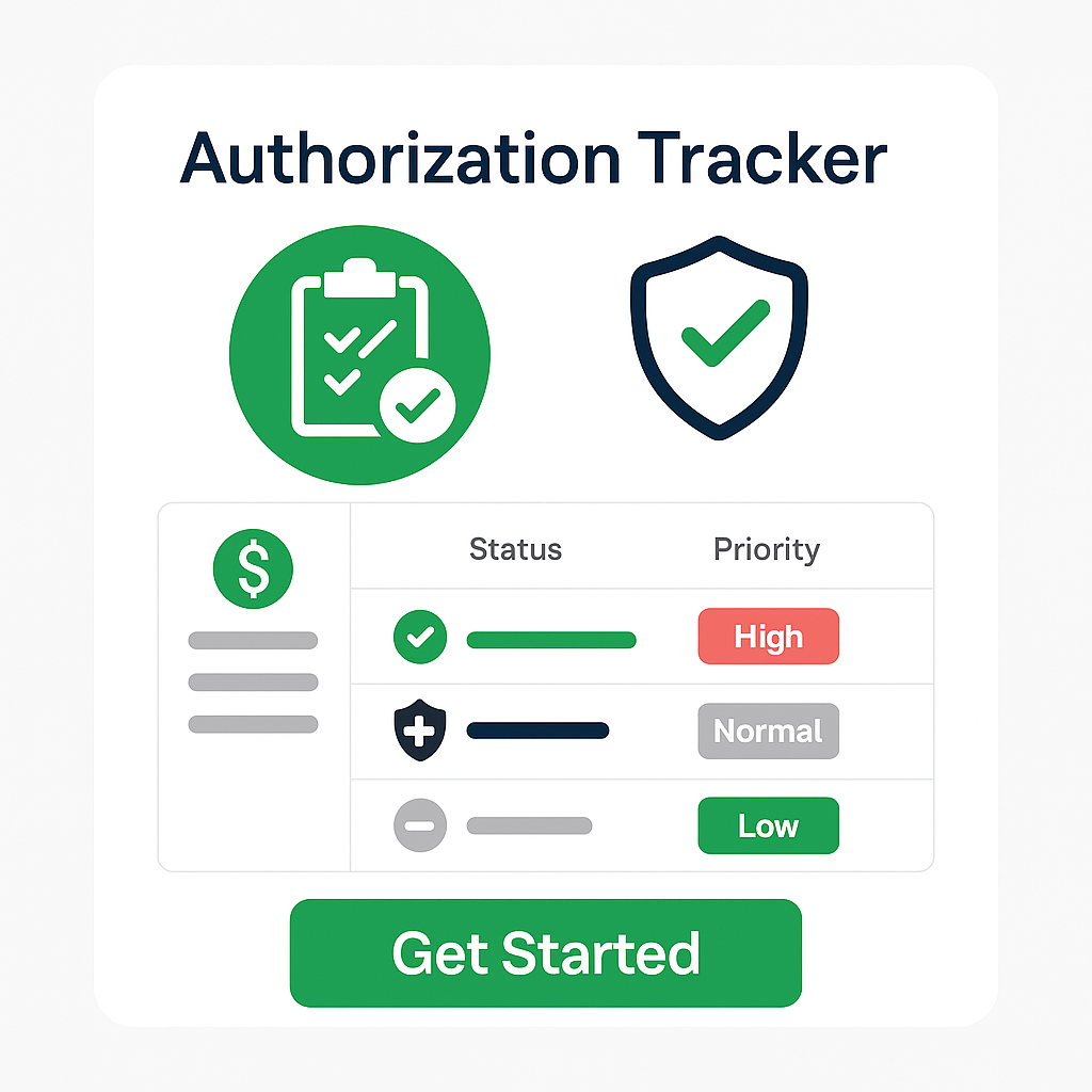 Illustration of a healthcare professional using a digital prior authorization tracker dashboard, symbolizing streamlined medical workflow and improved RCM efficiency.